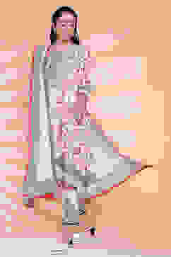 Off White Viscose Straight Kurta Pant Suit Set image number 4