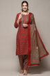 Green Cotton Unstitched Suit set image number 8