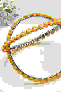 Orange Cream Metal Beads Bangles image number 1