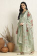 Green Chanderi Hand Embroidered Unstitched Suit Set image number 4