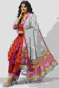 Red LIVA A-Line Kurta Palazzo Suit Set image number 0