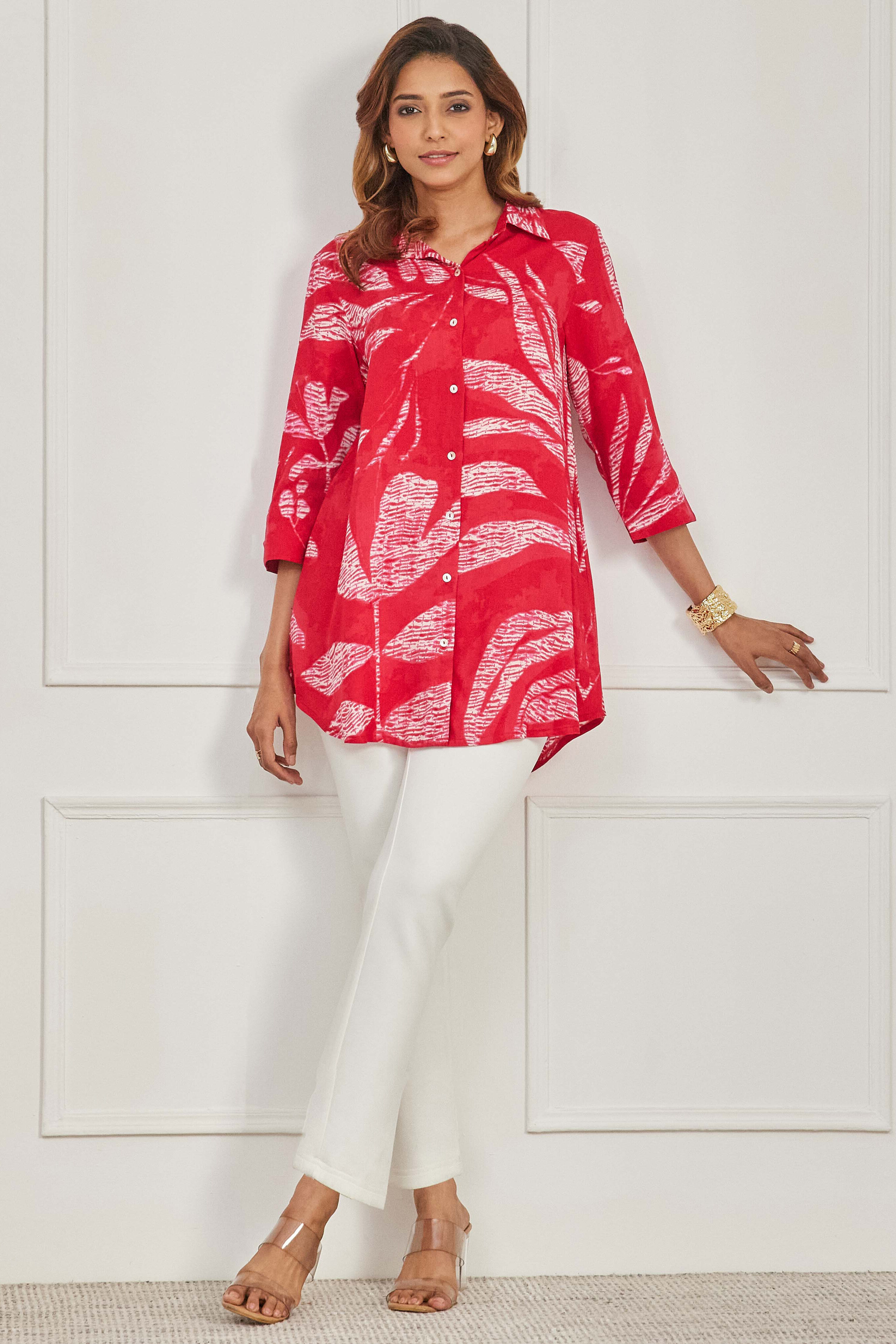 Red Viscose Rayon A Line Kurta image number 0