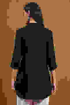 Black Solid Shirt Collar Straight Short Kurti image number 4