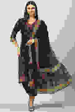 Charcoal Cotton Straight Kurta Slim Pant Suit Set image number 0