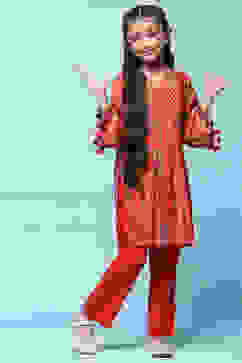 Red Polyester Flared Printed 2 Piece Set image number 0