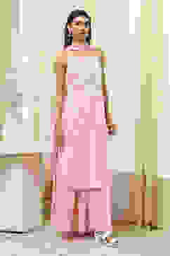 Pink Cotton Floral Strappy Straight Suit Set image number 5