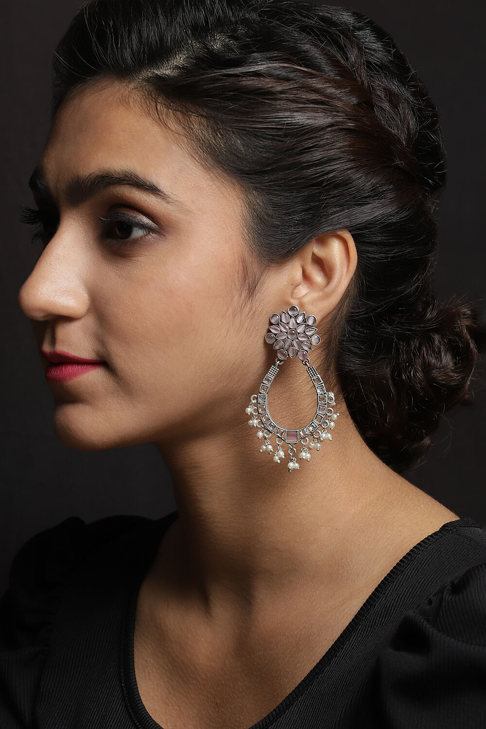 Light Purple Oxidised Drop Earrings image number 1