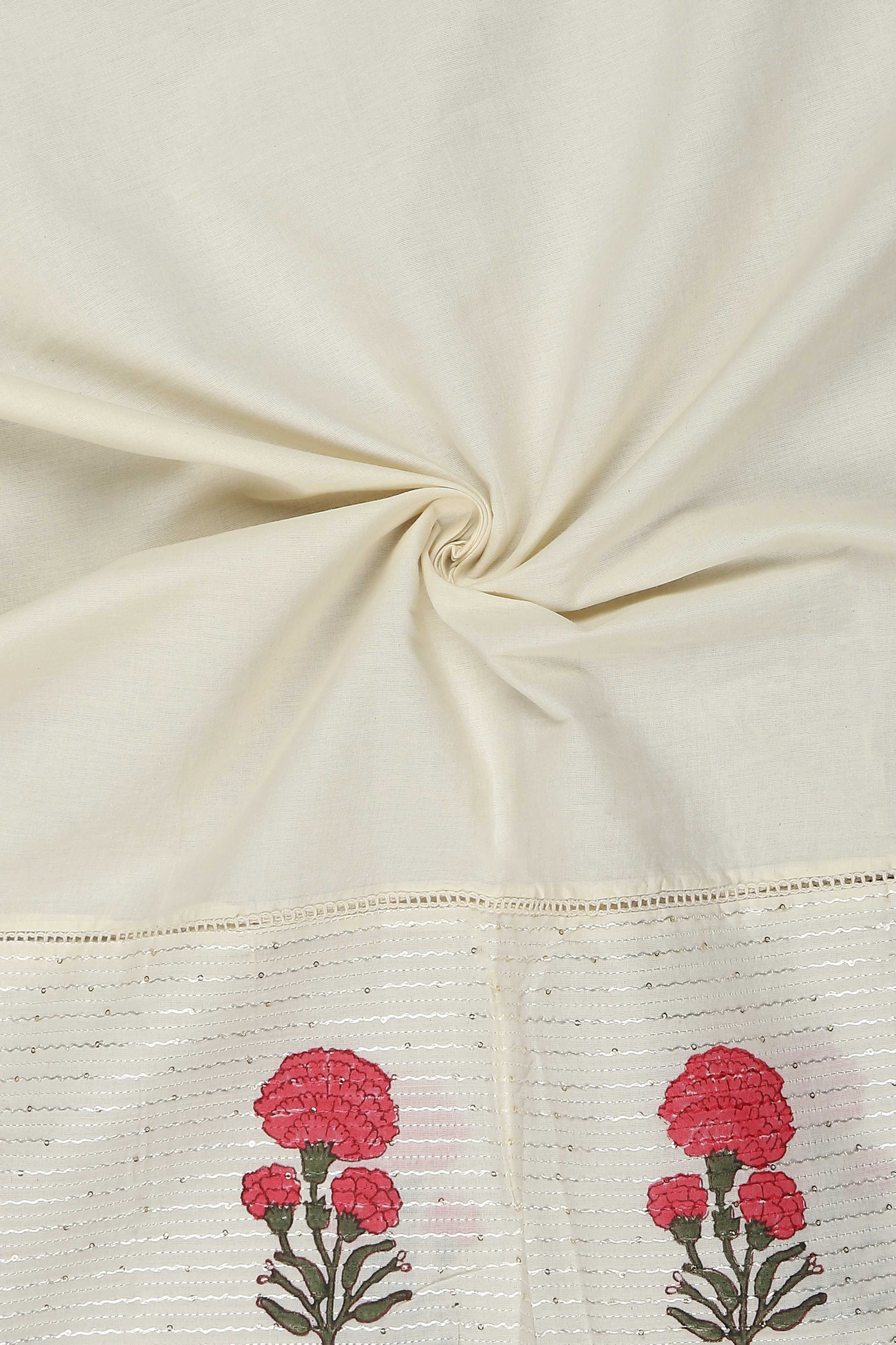 White Cotton Printed Embroidered Unstitched Suit Set image number 2
