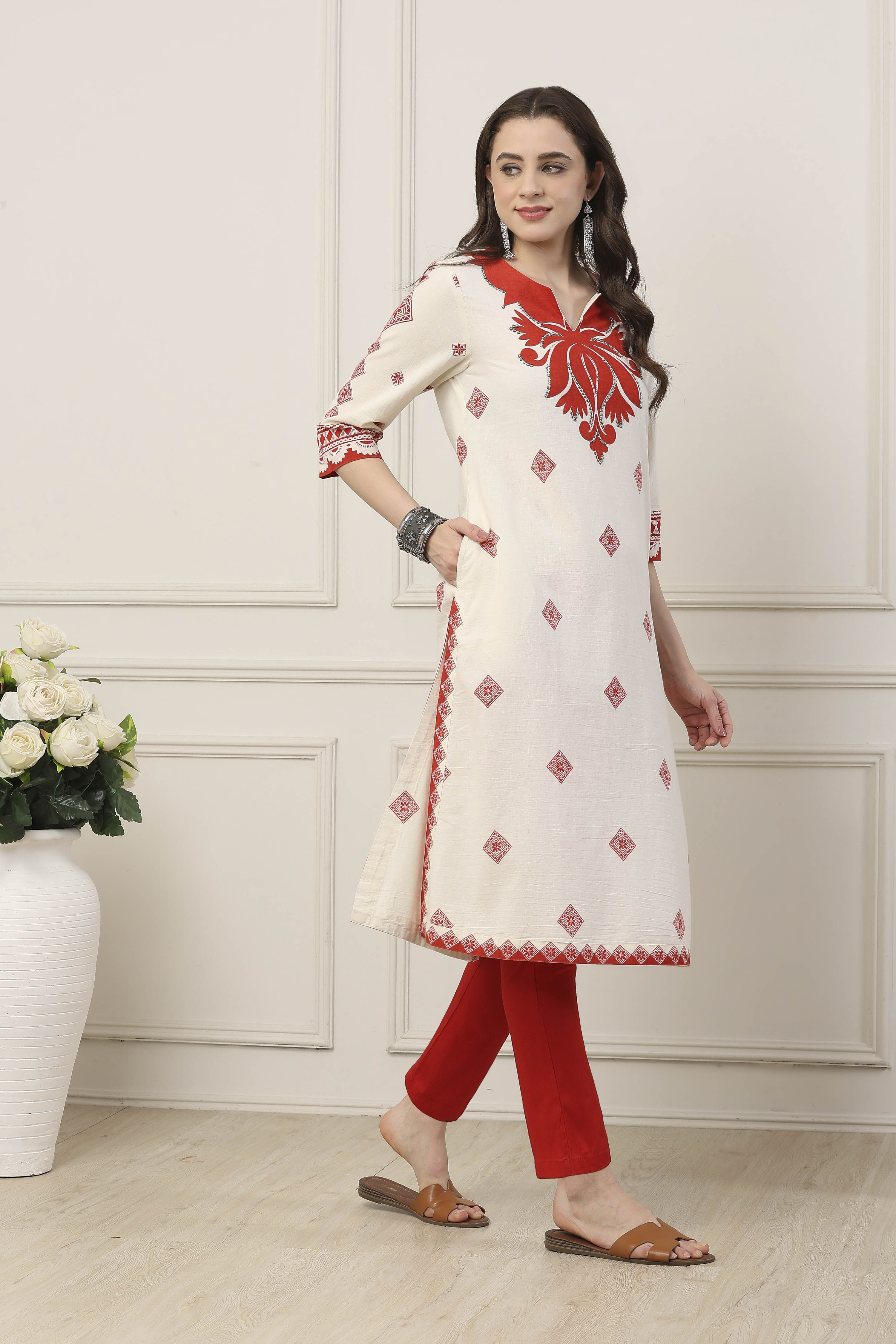 Orange Cotton Straight Kurta image number 0