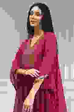 Red Printed Kaftan Style Kurta Set image number 1