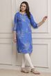 Blue Polyester Straight Kurta Pants Set