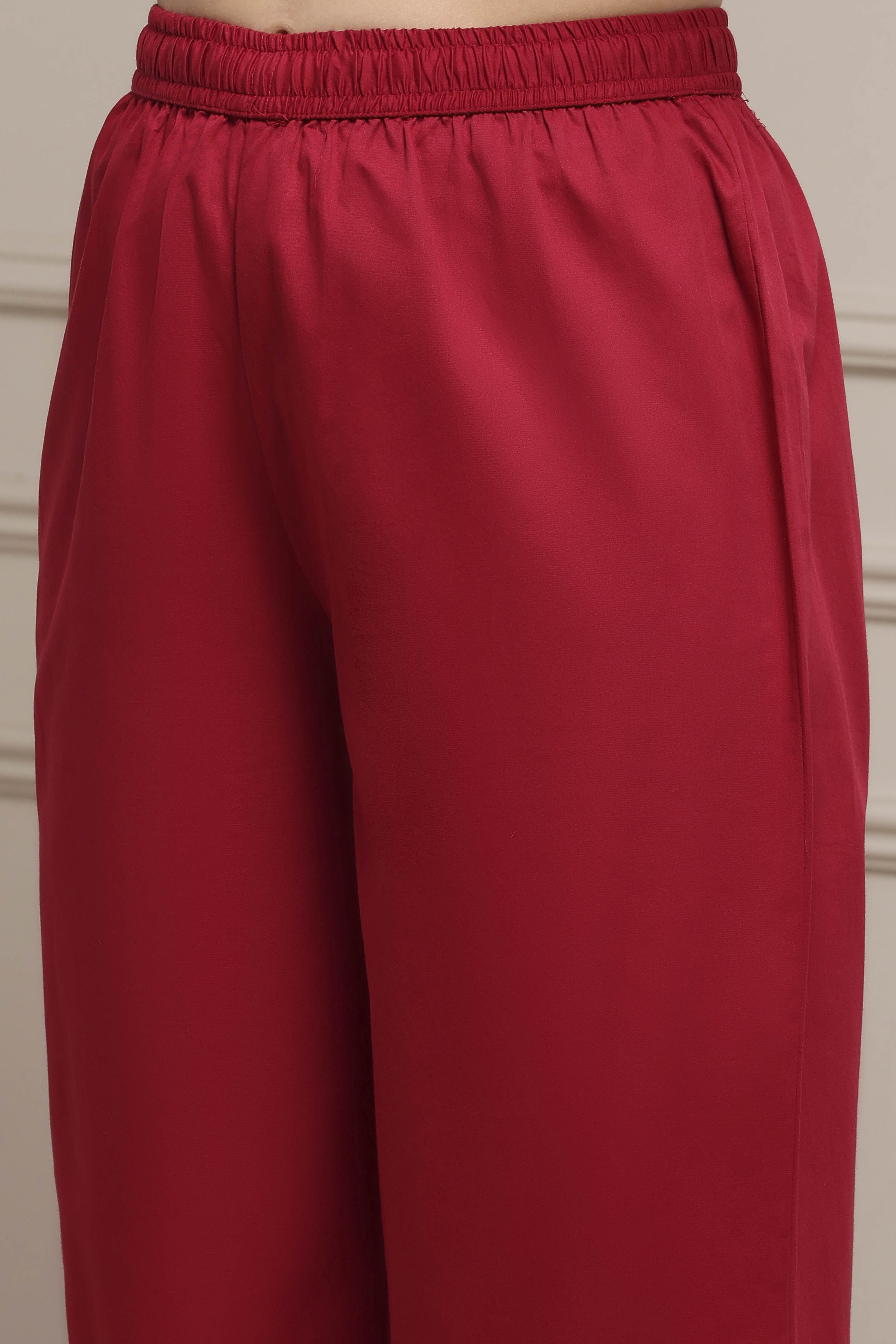 Red Chanderi Printed Straight Suit Set image number 2