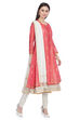 Coral Pink Front Open Cotton Kurta Churidar Suit Set image number 2