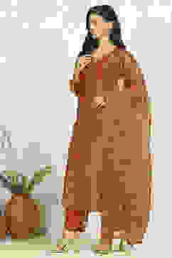 Rust Chanderi Unstitched Suit Set image number 4