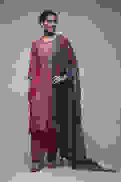 Red Cotton Straight Suit Set image number 1