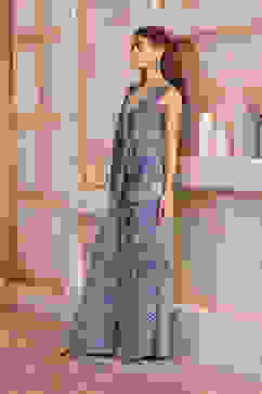 Blue Chanderi Front Open Printed Co-ord Set image number 3