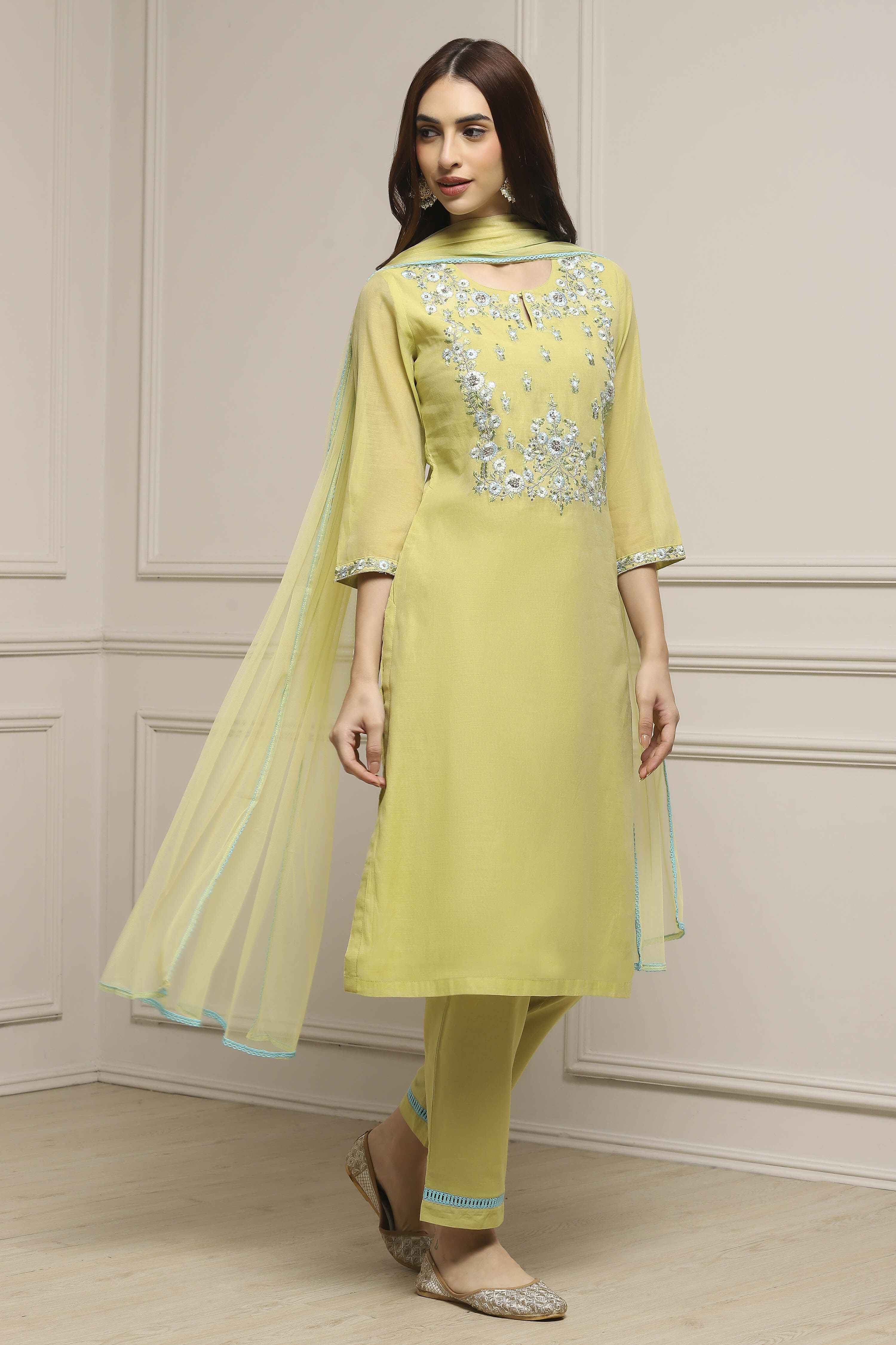 Peach Art Silk A-Line Kurta Regular Pant Suit Set image number 0
