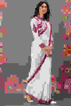 Rohit Bal Off White Chanderi Silk Solid Saree With Blouse image number 3