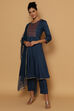 Blue Rayon Kalidar Kurta Slim Pant Suit Set image number 0