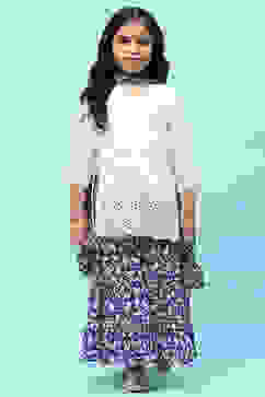 White and Blue Cotton Dobby Printed Suit Set image number 7