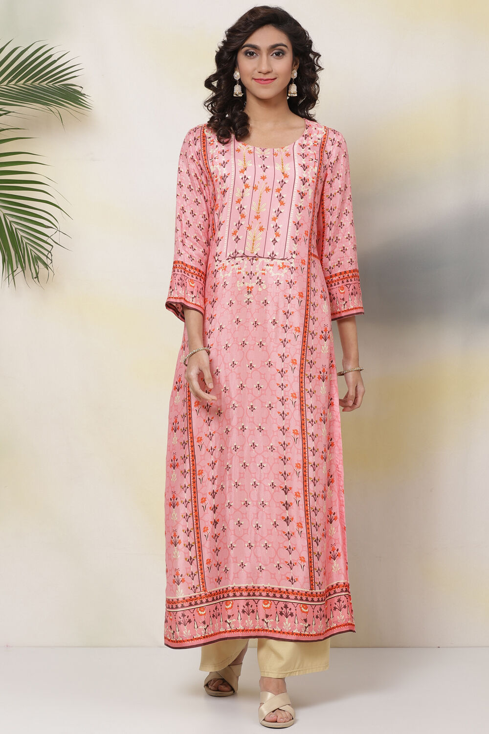 Pink Art Silk Straight Kurta image number 0