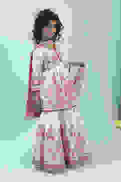 Off-White and Pink Cotton Peplum Suit Set image number 5