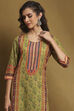 Moss Green Cotton Floral Printed Straight Suit Set image number 1