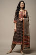 Black Cotton Hand Block Print Unstitched Suit Set image number 2