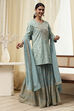 Powder Blue Embroidered Straight Suit Set image number 3