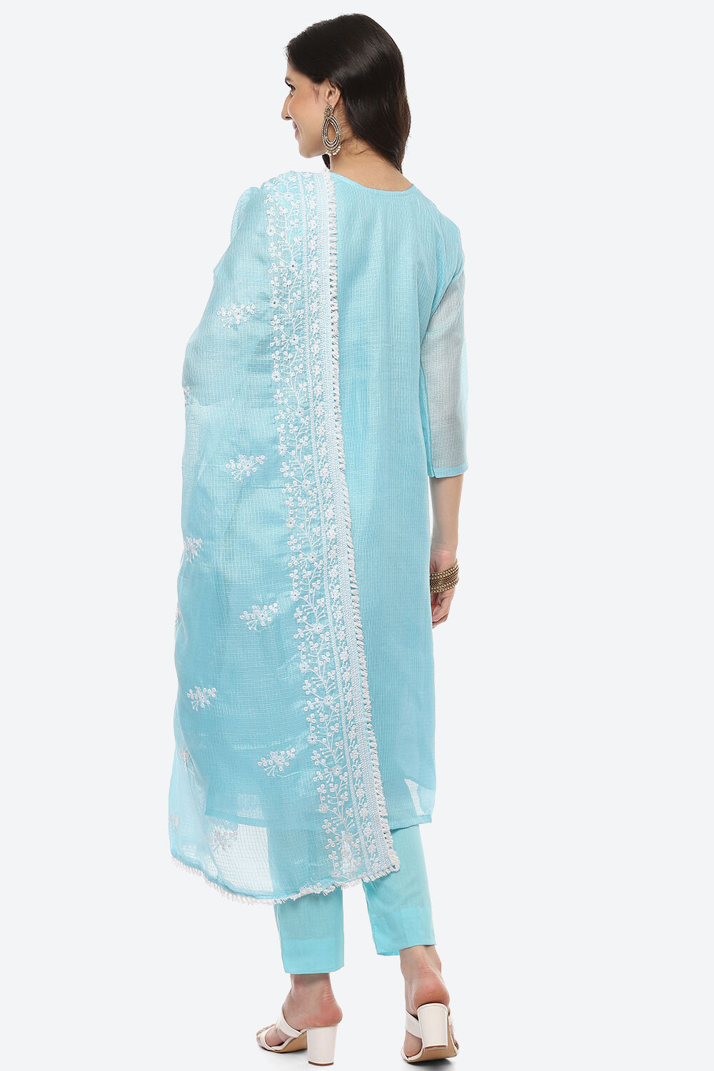 Turquoise Cotton Blend Unstitched Suit Set image number 4