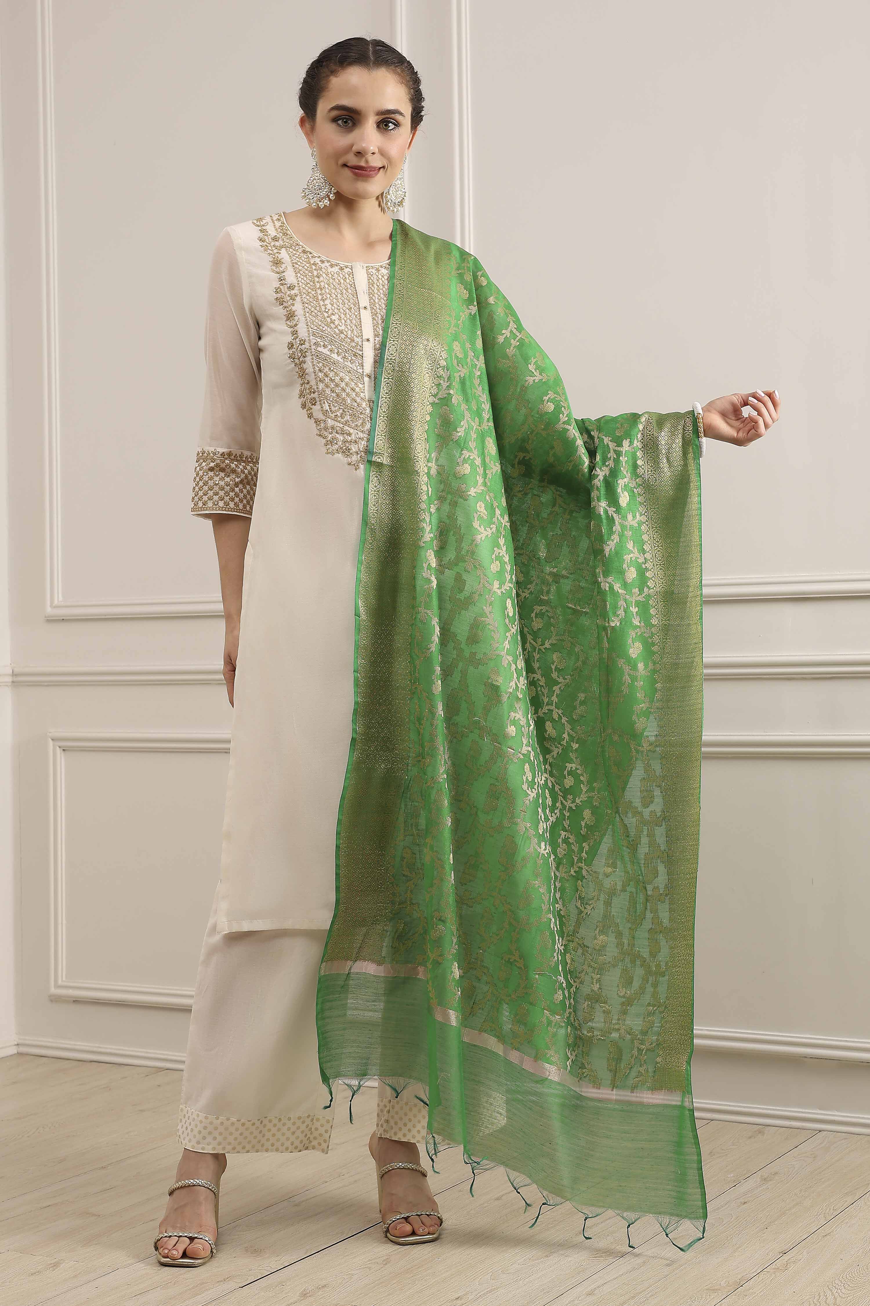 Green Polyester Yarndyed Dupatta image number 1