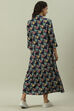 Navy Rayon A-Line Printed Dress image number 4