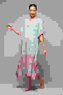 Powder Blue Rayon Printed Kaftan image number 2