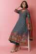 Blue Cotton Kalidar Kurta Palazzo Suit Set image number 4