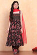 Black Floral Printed Kalidar Suit Set image number 6