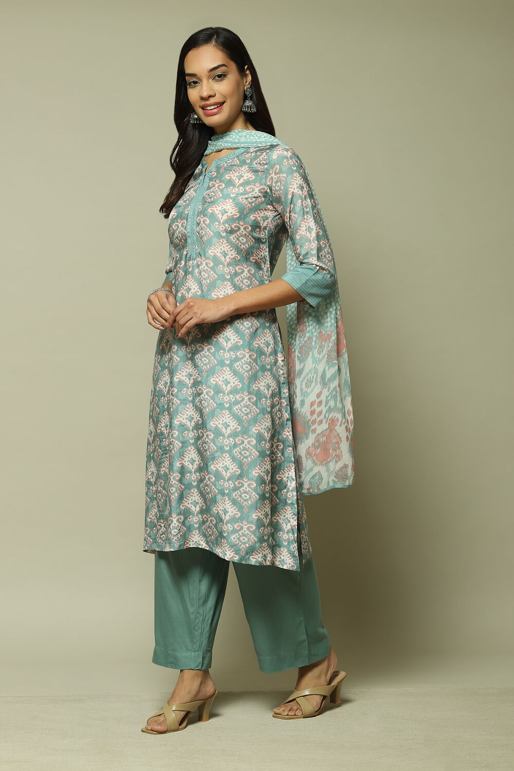Sea Green Modal Straight Kurta Palazzo Suit Set image number 5
