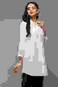 White Cotton Embroidered Shirt image number 3