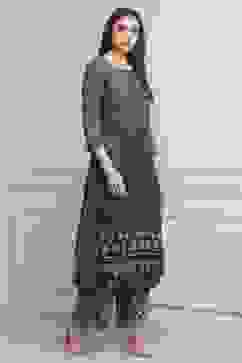 Blue Viscose Rayon Flared Kurta Pants Set image number 5