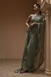 Sage Green Pure Chinnon Pre-Draped Saree image number 4