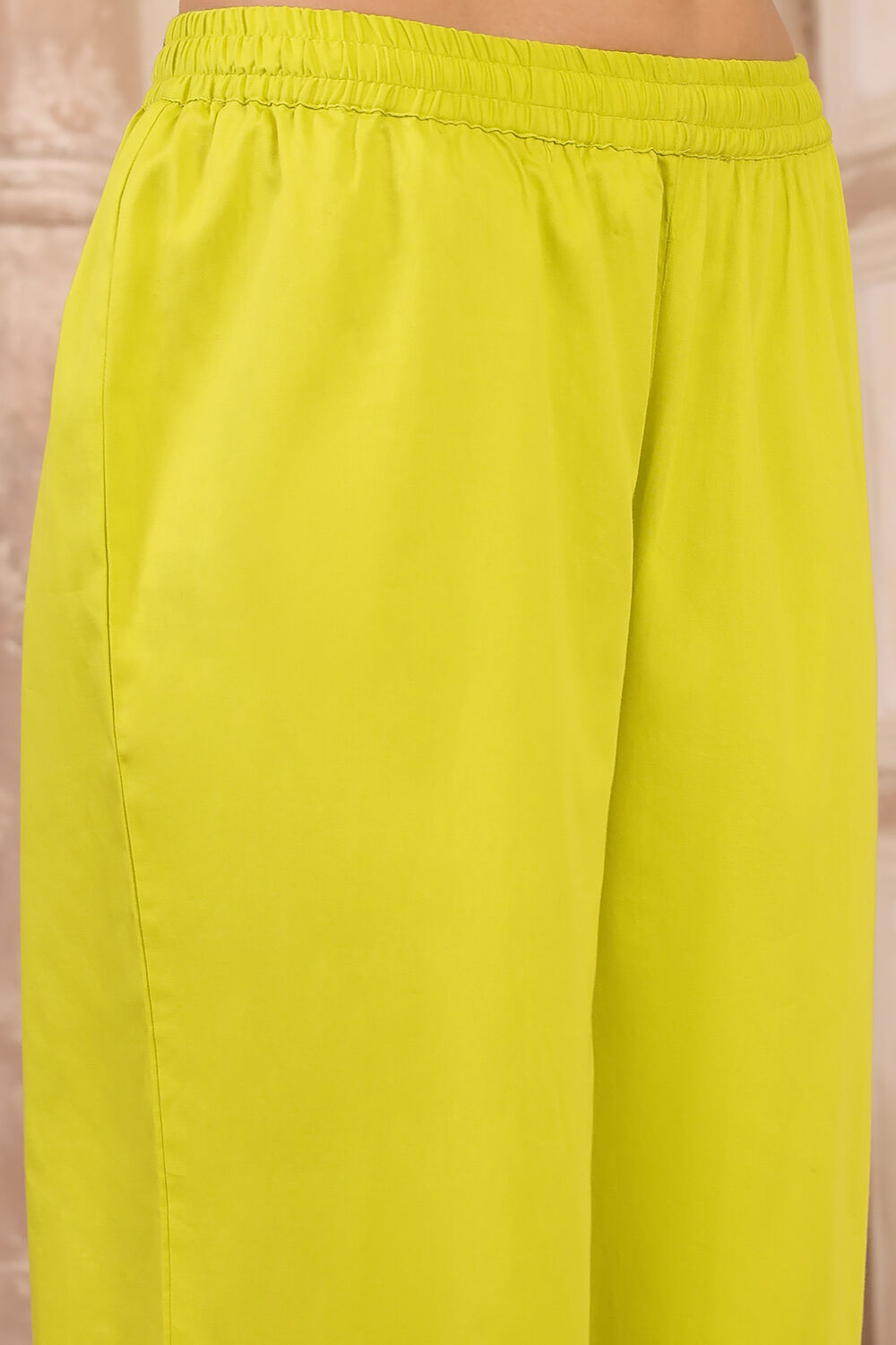 Lime Green Silk Printed Gathered Suit Set image number 2