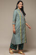 Teal Cotton A-Line Kurta Palazzo Suit Set image number 5