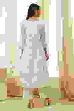 Cream-Colored Cotton Foil Printed Kalidar Suit Set image number 4