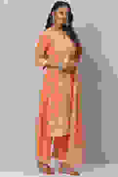 Orange Cotton Straight Kurta Palazzo Suit Set image number 6