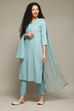 Powder Blue Rayon Straight Kurta Pants Suit Set