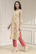 Yellow Cotton Blend Printed Straight Kurta image number 2