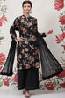 Rohit Bal Black Silk Straight Printed Suit Set