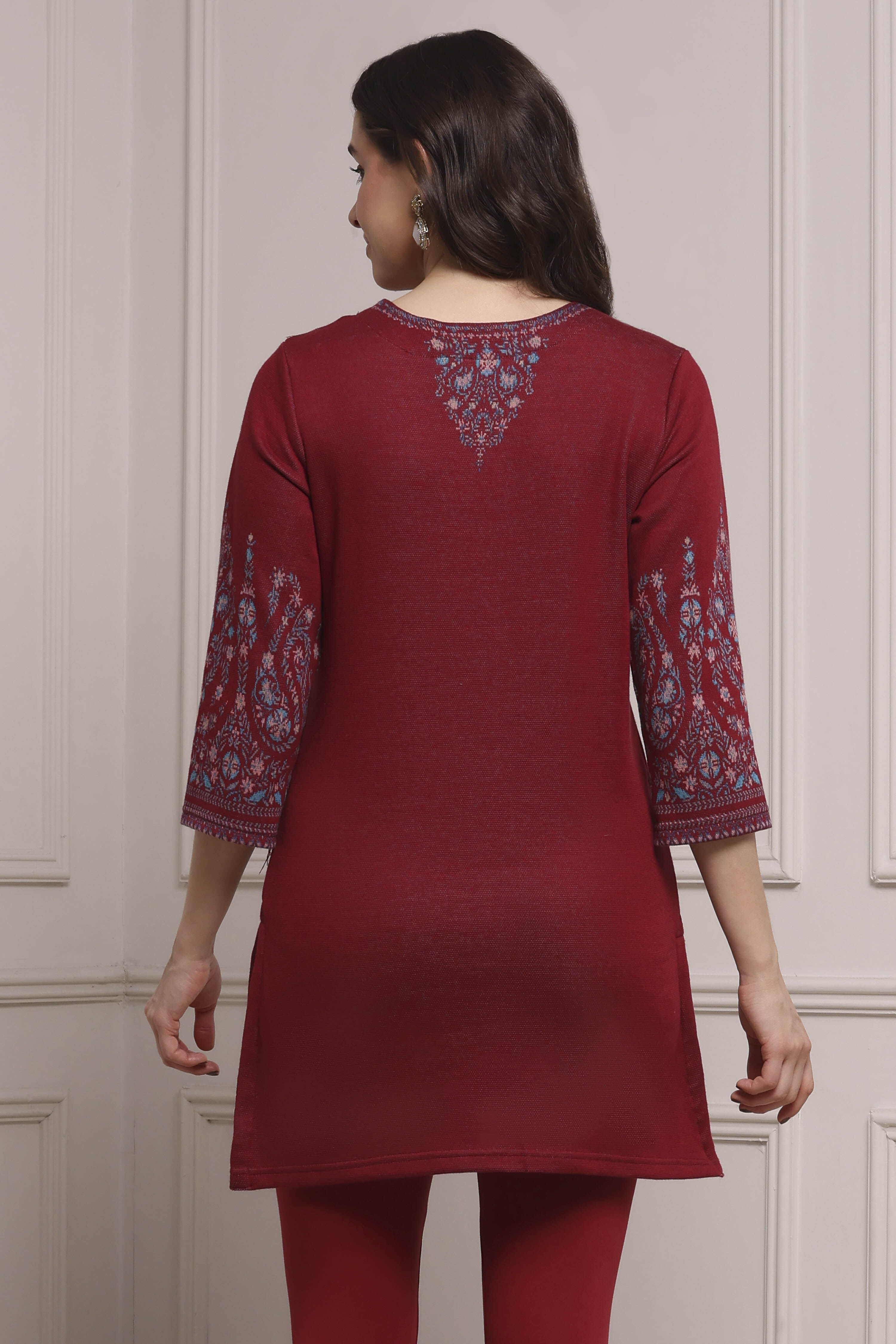 Green-Maroon Cotton Blend Yarndyed Kurta image number 3