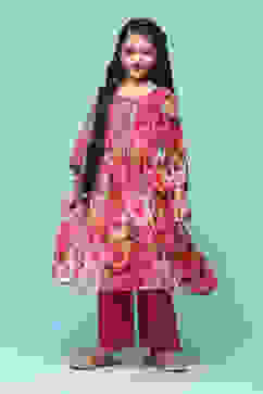 Pink Polyester Gathered Printed 2 Piece Set image number 0