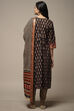 Black Cotton Hand Block Print Unstitched Suit Set image number 3