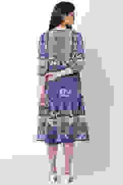 Blue Art Silk A Line Fusion Wear Dress image number 4